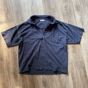 Faherty Sunwashed Piqued Cotton Blend Polo Shirt Short Sleeve Navy Blue